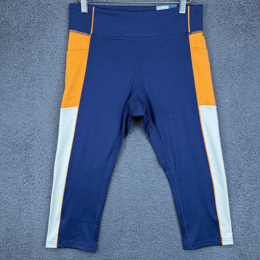 Tek Gear Womens Petite Large Capri Leggings Navy Blue Orange Colorblock